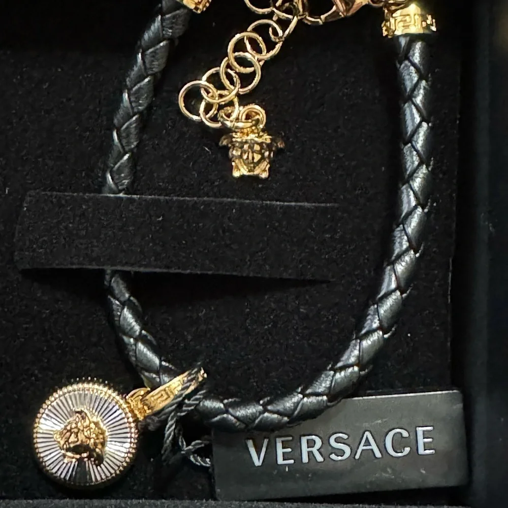 Versace Bracelet w/Medusa on Leather Braided Cord NWT